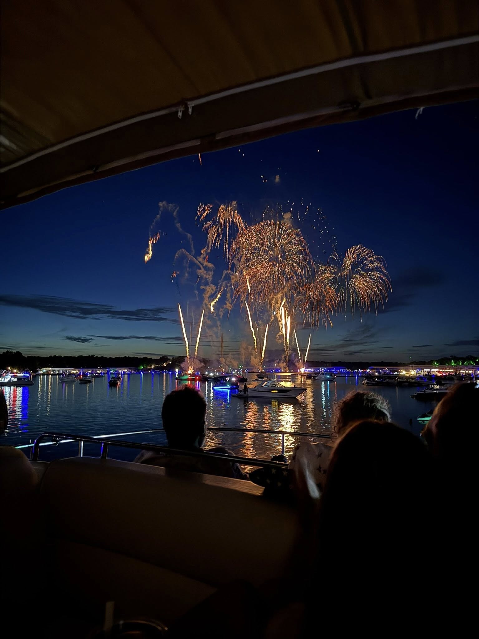 Fireworks over Grand Lake viewed from the yacht deck